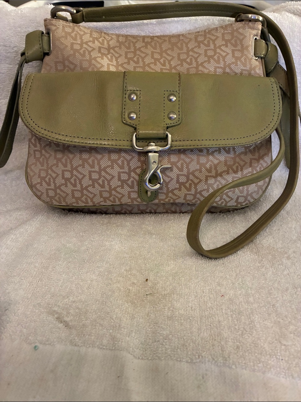 DKNY khaki/olive greenWomen’s Tote Bag,crossbody logo monogram jacquard pattern